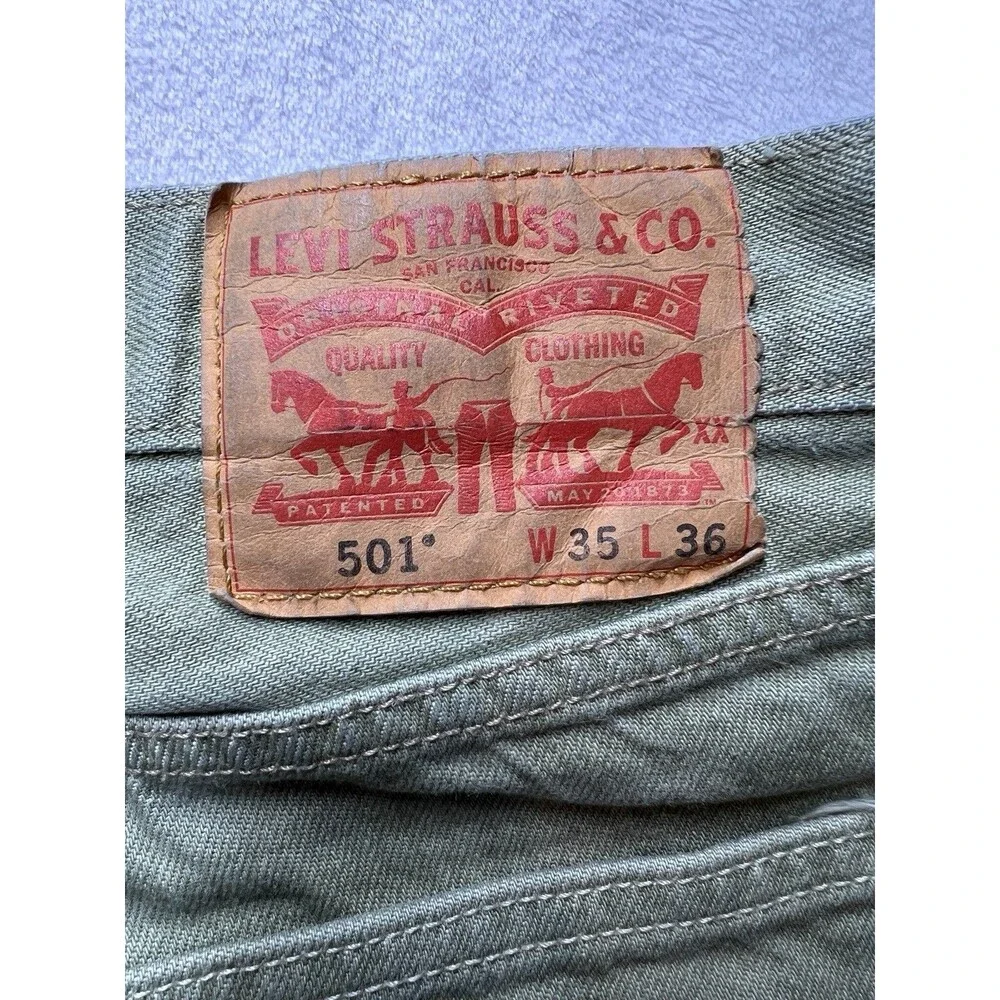 Levi’s Men’s 501 Jeans Button Fly Green W35 L36 Tagged Actual Inseam 32